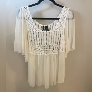 Flowy White Crochet Women Festival Fairy Hippie Top Sz L